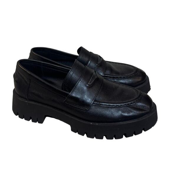 Women's Size 9.5 Steve Madden Lawerence Black Platform Lug Sole Loafers Slip On - Picture 2 of 5